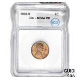 1936-S Wheat Cent ICG MS64 RB