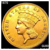 1870 $3 Gold Piece CHOICE BU