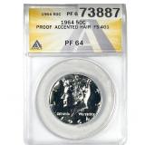 1964 Kennedy Half Dollar ANACS PF64 Accented Hair
