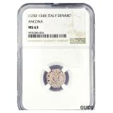 [1250-1348] Italy Silver Denaro- Ancona NGC MS63