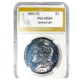 1891-CC Morgan Silver Dollar PGA MS64 Spitting Eag