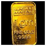 Sunshine Minting 1g Gold Bar .9999 Fine SUPERB GEM