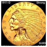 1911-D Strong D $2.50 Gold Quarter Eagle CHOICE BU