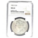 1921-S Morgan Silver Dollar NGC MS64