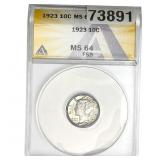 1923 Mercury Silver Dime ANACS MS64 FSB
