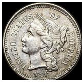 1867 Nickel Three-Cent Piece CHOICE AU