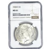 1928-S Silver Peace Dollar NGC MS61