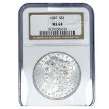 1887 Morgan Silver Dollar NGS MS64