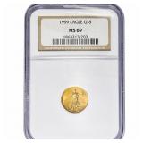 1999 1/10oz $5 Gold Eagle NGC MS69