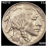 1937-D 3 Leg Buffalo Nickel CHOICE BU