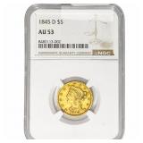 1845-D $5 Gold Half Eagle NGC AU53
