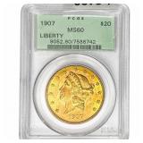 1907 $20 Gold Double Eagle PCGS MS60