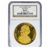 1915 Austria .443oz Gold 4 Ducat NGC MS64 Restrike