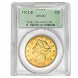 1902-S $20 Gold Double Eagle PCGS MS60
