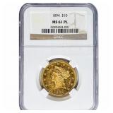 1894 $10 Gold Eagle NGC MS61 PL