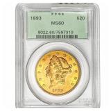 1893 $20 Gold Double Eagle PCGS MS60