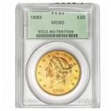 1893 $20 Gold Double Eagle PCGS MS60