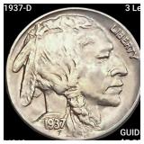 1937-D 3 Leg Buffalo Nickel CHOICE BU