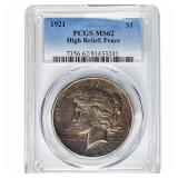 1921 Silver Peace Dollar PCGS MS62 High Relief