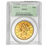 1893-S $20 Gold Double Eagle PCGS MS60