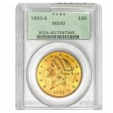 1893-S $20 Gold Double Eagle PCGS MS60