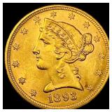 1893 Liberty Head Half Eagle $5 Gold  UNCIRCULATE