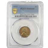 1932 Wheat Cent PCGS MS66 RB