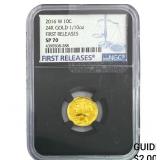 2016-W 24k 1/10oz Gold Mercury Dime NGC SP70