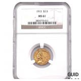 1913 $2.50 Gold Quarter Eagle NGC MS61