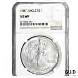 1987 Silver Eagle NGC MS69