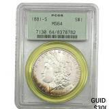 1881-S Morgan Silver Dollar PCGS MS64