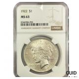 1922 Silver Peace Dollar NGC MS63
