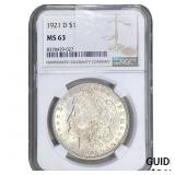 1921-D Morgan Silver Dollar NGC MS63