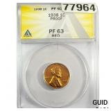 1938 Wheat Cent ANACS PF63 RED