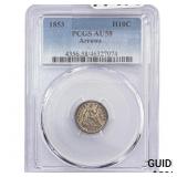 1853 Arrows Seated Liberty Half Dime PCGS AU58