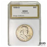 1958-D Franklin Half Dollar PCI MS65 Full Bell Lin