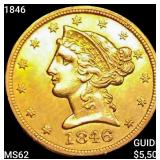1846 $5 Gold Half Eagle UNCIRCULATED