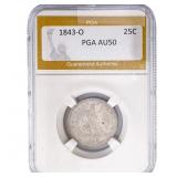 1843-O Seated Liberty Quarter PGA AU50