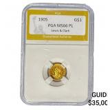 1905 Lewis & Clark Rare Gold Dollar PGA MS66 PL