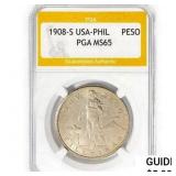 1908-S USA-Philipines Silver One Peso PGA MS65