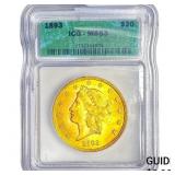 1893 $20 Gold Double Eagle ICG MS63
