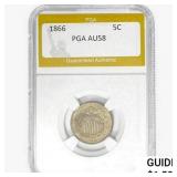 1866 Shield Nickel PGA AU58