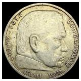 1938-F Germany Silver 5 Reichsmark CLOSELY  UNCIR