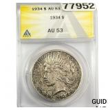 1934 Silver Peace Dollar ANACS AU53