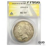 1934-D Silver Peace Dollar ANACS AU50