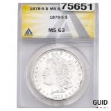 1878-S Morgan Silver Dollar ANACS MS63