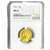 1911 $5 Gold Half Eagle NGC MS61