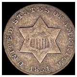 1851 Silver Three-Cent Piece ABOUT UNCIRCULATED