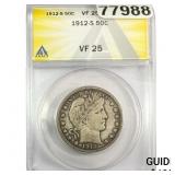 1912-S Barber Half Dollar ANACS VF25