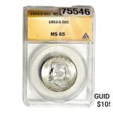 1953-S Franklin Half Dollar ANACS MS65